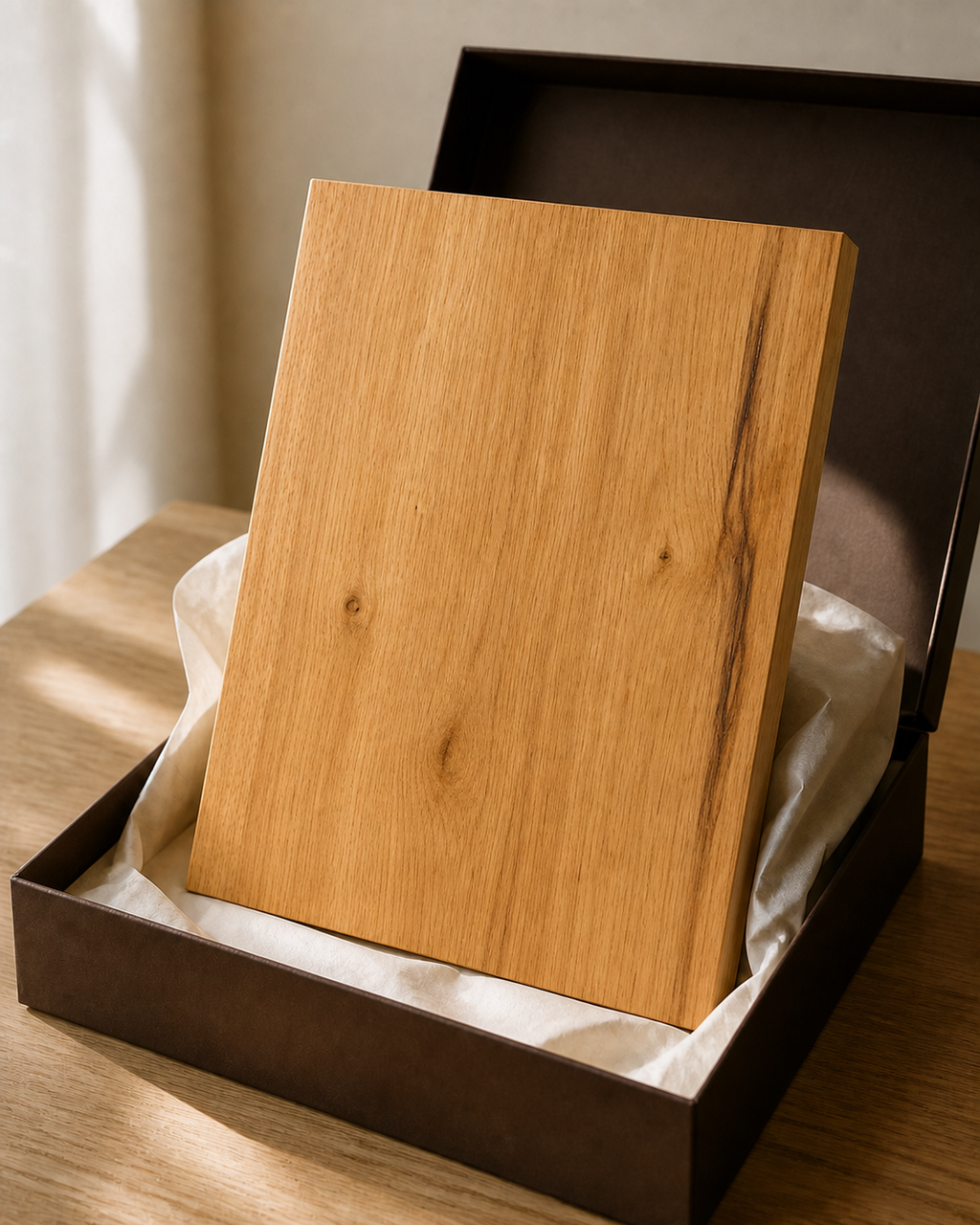 RISTA Holzurkunde in der optionalen Premium-Geschenkbox – KI-generierte Produktvisualisierung